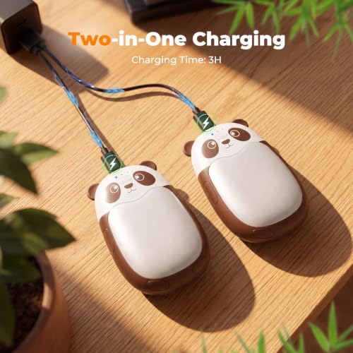 Fandliss Elektrischer Handwärmer 2er Set mit Band,Panda-Design, Braun-Weiß – Ansicht 3