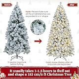 Yaheetech 6ft Pre-lit Flocked Artificial Christmas Tree with 250 Warm White LED Lights, 780 Tips & Foldable Stand, Holiday Decorative Tree, 8 Lighting Modes, 183 cm, Green & White - Image 8