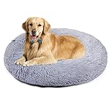 Aurako 90cm 犬ベッド 猫ベッド ふわふわ 丸型 クッション ドーナツペットベッド ぐっすり眠る 猫用 小型犬用 もこもこ 暖かい 滑り止め 防寒 寒さ対策 洗濯可能 子犬 猫用 サイズ選択可 ライトグレー