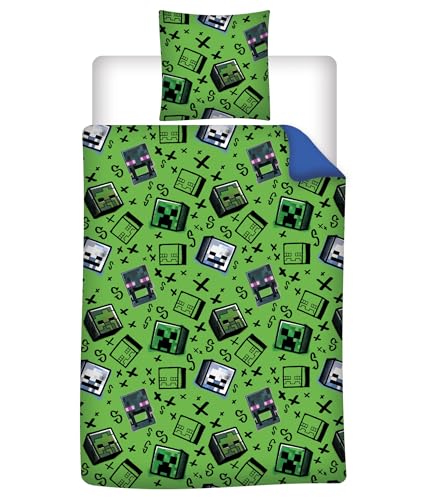 Minecraft Bettwäsche – Offizielles Steve & Alex Design – Bettbezug 135x200 + Kissenbezug 80x80 – Wendebettwäsche aus 100% Mikrofaser – Weiches Gamer-Bettwäsche-Set für Kinder & Jugendliche