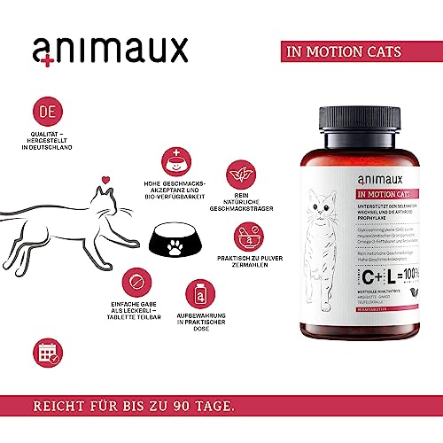 animaux in Motion Cats – 90 Gelenktabletten – Ergänzungsfuttermittel für Katzen, mit Teufelskralle, Ginkgo und Hagebutte, unterstützt Knochen, Gelenke & Knorpel