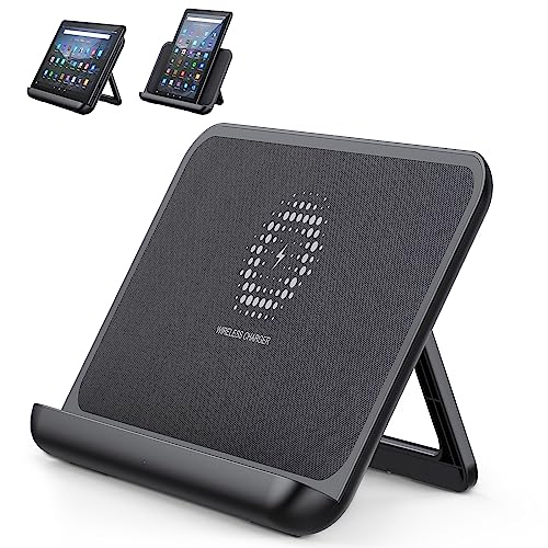QIBOX Wireless Charger for FIRE HD 10 Plus, Foldable Wireless Charging Station, Fast Charging Stand Dock Compatible with Kindle FIRE HD 10 Plus (11th Generation)