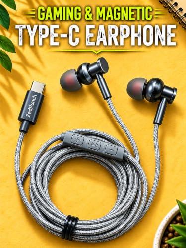 Image of Type C Wired in-Ear Earphones with Mic | 10mm Dynamic Driver | 3 Button Control | Magnetic Gaming Earbuds | HD Calling & Voice Assistant | Metal Build | Compatible with Android USB C Devices