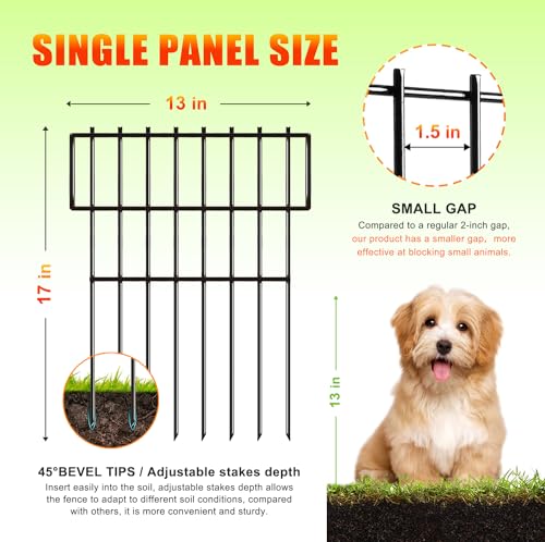 Animal Barrier Fence No Dig 25pcs Garden Fence 27ft(L) X17\"H Dog Fence Panels 1.5\" Gap No Dig Garden Fence Borders for Yards, Metal Fence Panels Outdoor Rustproof - Thumbnail 3