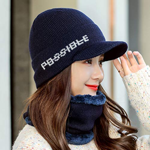 Bonnet tricoté chaud coupe-vent pour femme avec maille épaisse en coton isolant