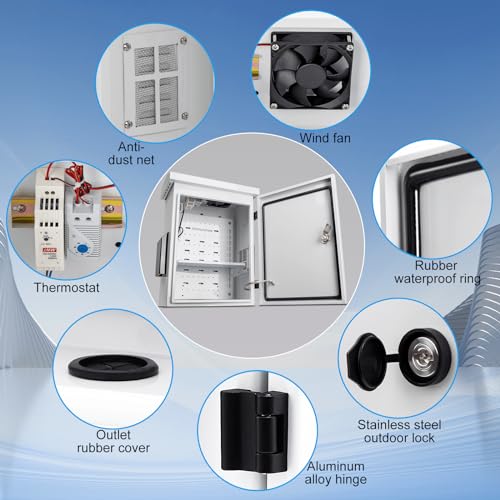 Image of Outdoor Electrical Box with Thermostat and Fan, Cold-Rolled Steel Plate, Aluminum Alloy Back Beam, One-Piece Ventilation Design, IP65 Waterproof, Wall /Pole Mounted. (17.8 inch x 14 inch x 7.9 inch)