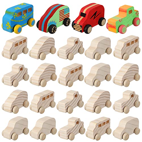 Chivao 24 Pcs Paintable Wooden Cars