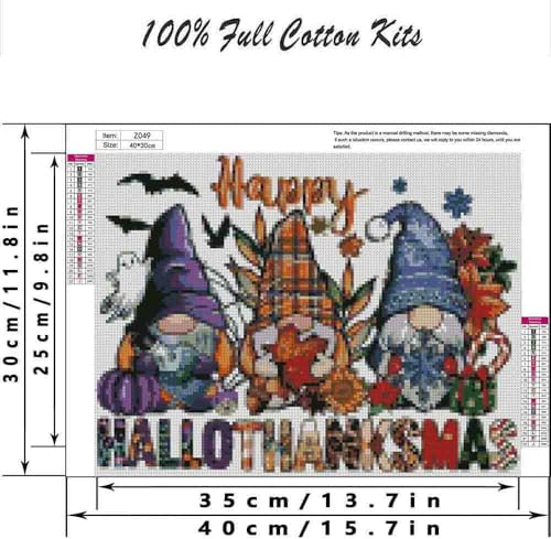 Image of Halloween Cross Stitch Kits for Adults Beginner,Gnome Counted Cross Stitch Kits Printed Stitching Cute Patterns Dimensions Needlepoint Art Crafts Embroidery Kits for Adults Beginners (15.7x11.8 inch)