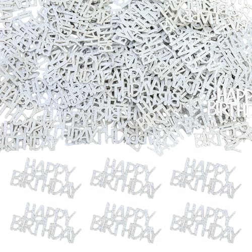 Lot de 100 confettis Happy Birthday - Décoration de table d'anniversaire - Argenté - Décoration à disperser pour femme et homme - Confettis à paillettes...