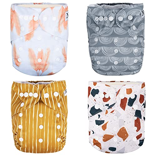 Image of Nora's Nursery Cloth Pocket Diapers 4 Pack with 4 Inserts - Waterproof Cover, Washable, Reusable & One Size Adjustable Pocket Diapers for Newborns and Toddlers - Fan Faves