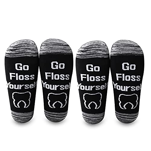 LEVLO Funny Dental Dentist Gifts Go Floss Yourself Socks Dental Hygienist Dentist Assistant Gifts