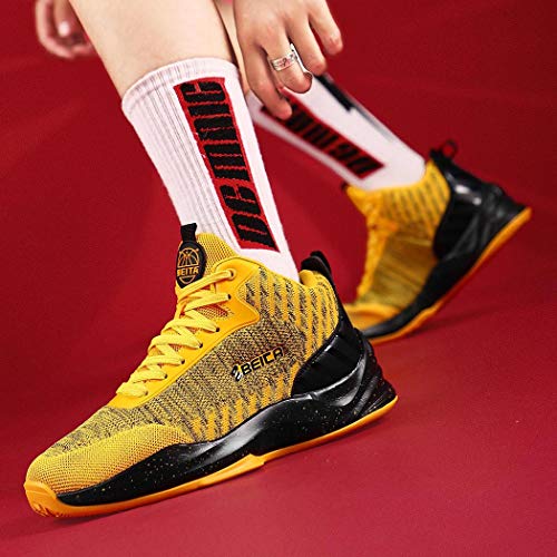 Beita High Upper Tênis de basquete masculino respirável antiderrapante, Amarelo, 8