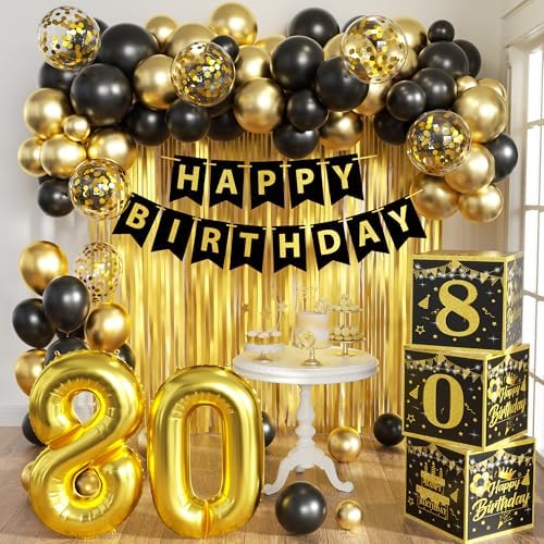 Gold 80th birthday decorations for men,3pcs birthday Decorations ...