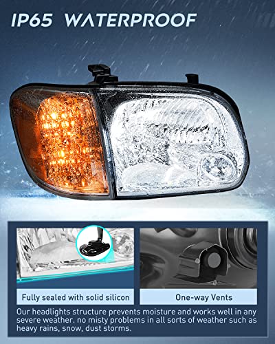 Image of Nilight Headlight Assembly Compatible for 2005 2006 Toyota Tundra 4 Door Double Crew Cab 2007 Sequoia Pickup Replacement Chrome Housing Clear Reflector Driver Passenger Side