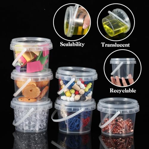 Image of Maxcheck Containers Bulk with Lids and Handles Plastic Storage Bucket Containers Mini Storage Case for DIY Party Art Craft Pigment Dough Cotton Candy Lotion Small Tools (10oz,Clear,500 Pcs)