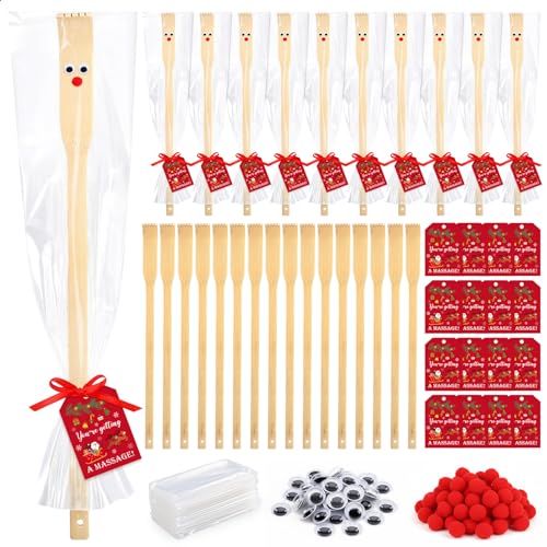 Capoda 16 Set Wooden Bamboo Back Scratcher Bulk DIY Backscratcher Gifts for Men Women Long Handle Back Scratcher for Adults Christmas Holiday Stocking Stuffers Goody Bag Nursing Coworkers Elderly Gift