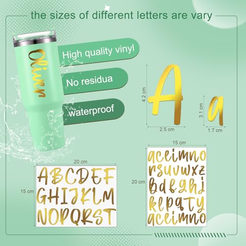 Image of 7 Sheets UV Dtf Cup Wrap Name Stickers for Water Bottles Waterproof Vinyl Decals Personalized Custom Lettering Gift Stickers for Cups Love 14-40oz Tumbler Mugs DIY Craft (Gold)