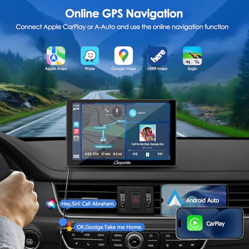 Image of CARPURIDE 9 Inch Car Play Screen for Car, Compatible with Wireless /Wired Apple CarPlay, Android Auto and Mirror Link - Bluetooth Audio, Navigation,Siri, FM, AUX