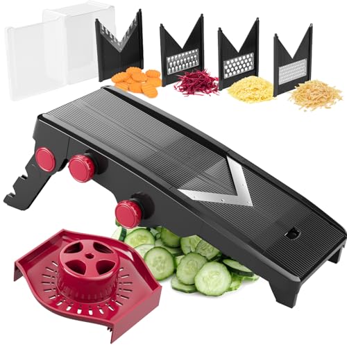 Comparison: Best V Slicer Mandoline 3 Mueller Austria Mandoline Slicer for Kitchen, Adjustable Vegetable Chopper, Fruit, Cheese Grater, Potato Chips Slicer - Black