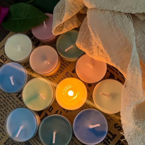 12 Pack Scented Tealight Candles, Bee Wax & Soy Wax Blended Tea Light Candle, Cream White & Light Brown, White Tea Scented, Mini Candles in Clear Acrylic Cups for Home & Candle Party - Image 5