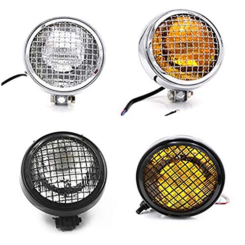 Motorcycle Grill Retro Vintage Clear Head Light Lamp Universal Old School ATV Cafe Racer Bobber Touring Dirt Bike Street Bike (Black & Clear)
