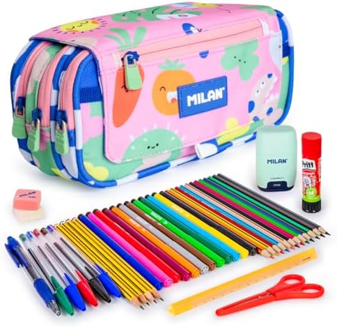 ColePack Pro - Lote de Estuche Portatodo Triple con 4 Cremalleras...