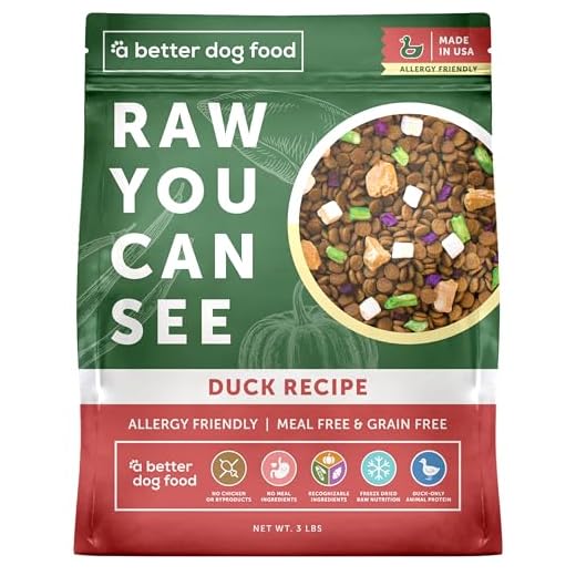 A Better Treat | Allergy Friendly Duck Dry Dog Food | Raw You Can See | No Chicken, Duck Only Animal Protein, No Meal Ingredients, Grain Free | Stomach Soothing Kibble + Freeze Dried Raw Dog Food