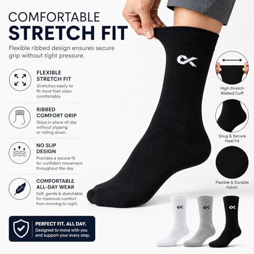 Image of XJARVIS Texas Men's Solid Calf Crew Combed Full Length Cotton Formal Socks, Odour Free & Breathable, Free Size - Ideal for Home, Office Wear (WHITE /GREY /BLACK)