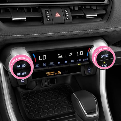 Image of for Toyota RAV4 /RAV4 Hybrid 2023 2024 2025 air Conditioning knob Cover, Start Button Cover Decorative Ring, Volume, Aluminum Alloy Decoration (RAV4, Pink)