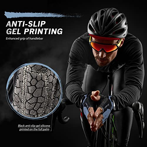 HTZPLOO Bike Gloves - Cycling & Biking Gloves for Men & Women with Anti-Slip, Shock-Absorbing Pad, Light Weight, Nice Fit, Half Finger (Grey, Large) - Thumbnail 5