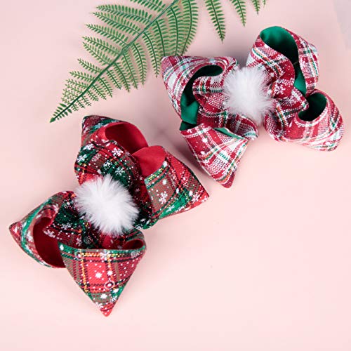 Girls Christmas Large Bow Hair Clip Plaid Boutique Ribbon Hair Bow Hairpin Headwear Hair Accessories (C-Green Plaid Hair Clip)4