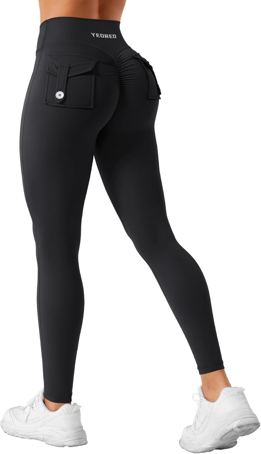 YEOREO CoreFlex Women’s Sports Leggings with Pockets Gym Leggings High Waist Butt Lifting Workout Yoga Fitness Leggings Seamless Push Up Opaque Leggings