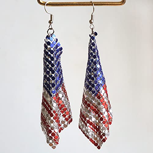 4Th Of July American Flag Dangle Earrings Red White Blue Choker Necklace Set Independence Day Daily Wear Jewelry Patriotic Stars Stripes Earrings Earrings Choker Necklace For Women Girl #TOP4