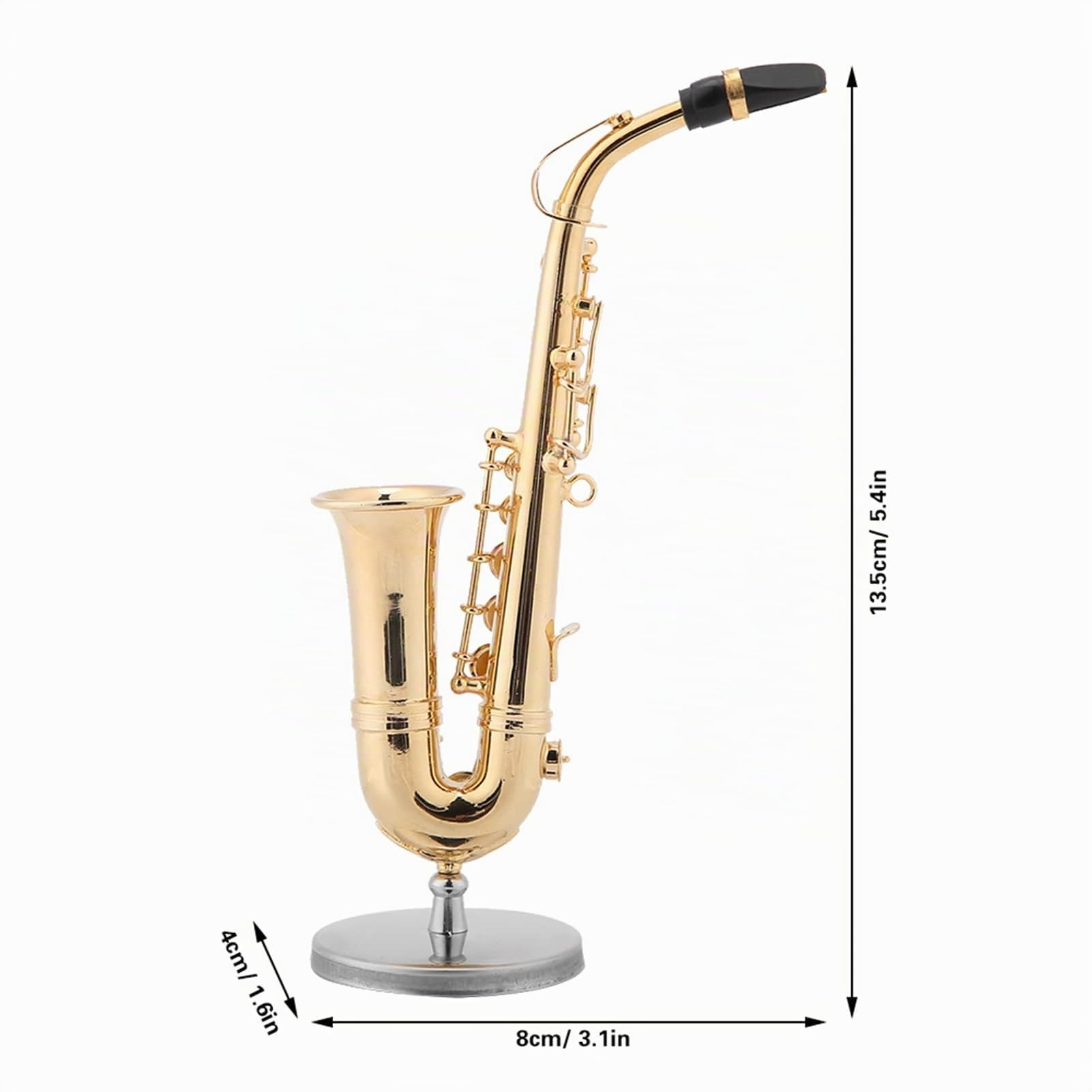 Réplica Saxofón Alto Miniatura Chapada en Oro, Soporte y Estuche Incluidos, Modelo Instrumento Musical para Colección o Regalo, Decoración Grado Superior