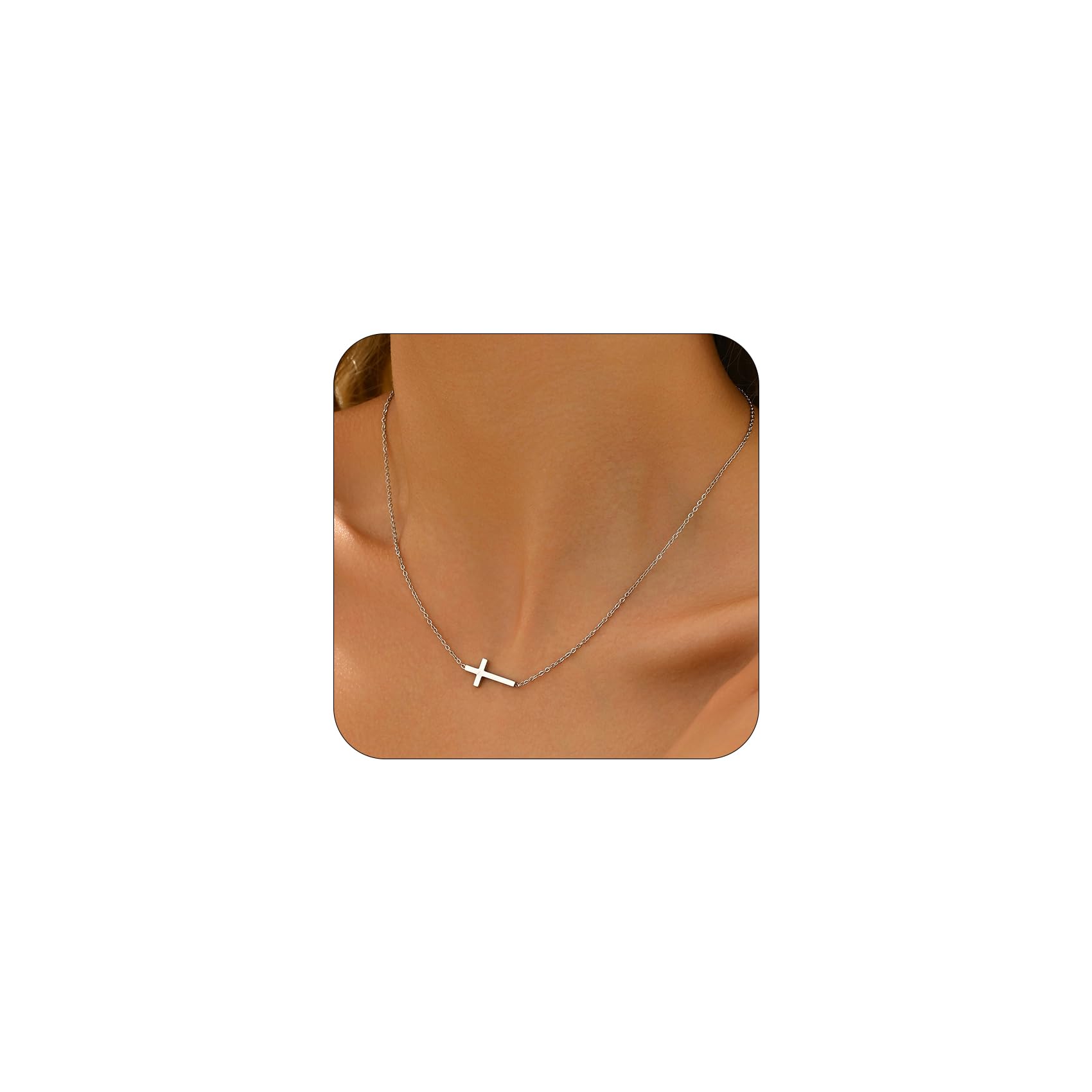 NawflueCross Necklace for Women 18K Gold Plated Dainty Tiny Sideways Cross Choker Necklace Adjustable Stainless Steel Trendy Faith Jewelry