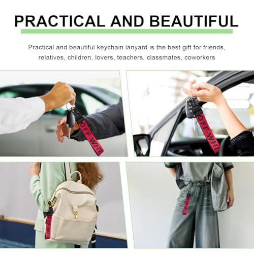 Image of DXNQ Car Keychain, Fabric Keychain Wrist Lanyard, Key Ring for Cars Keys Wallets Jeans Decoration, Car Accessories (Red)