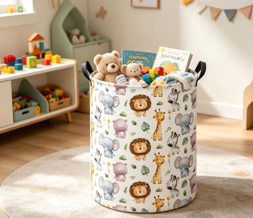 Image of Kids Laundry Basket Baby Hamper for Nursery Storage Bin Organizer (Animal)