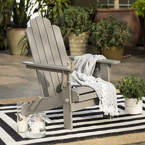 Walker Edison Furniture Company Outdoor Patio Wood Adirondack Foldable Chair All Weather Backyard