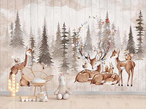 Papier Peints Geant Panoramique Jungle Du Cerf Sika, Personnalisé 3D, Thème forêt Et Animaux Pour Salon Chambre D'Enfant Décoration Murale, Paysage Naturel Moderne...