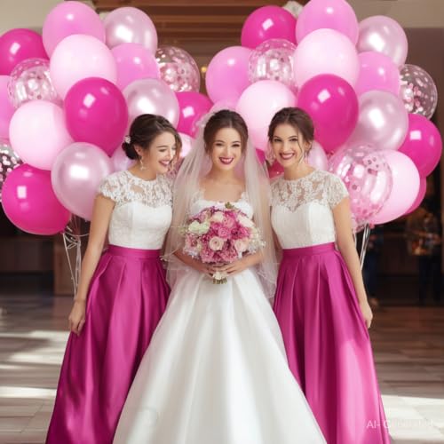Image of Zesliwy Pink Balloon Hot Pink Balloons Set, 50pcs 12inch Pastel Light Pink Metallic Pink Confetti Balloons for Princess Birthday Wedding Bridal Shower Valentine's Day party Decorations