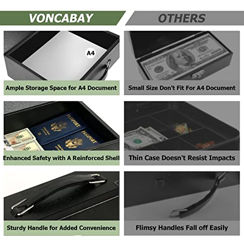 Voncabay Money Safe Box For Home & Fireproof Money Bag For Cash Safe, Portable Fireproof Document Box With Keys, 0.33 Cubic Feet Lock Box With Hand Grip For Personal Items, Cash,Jewelry, Gun #TOP2