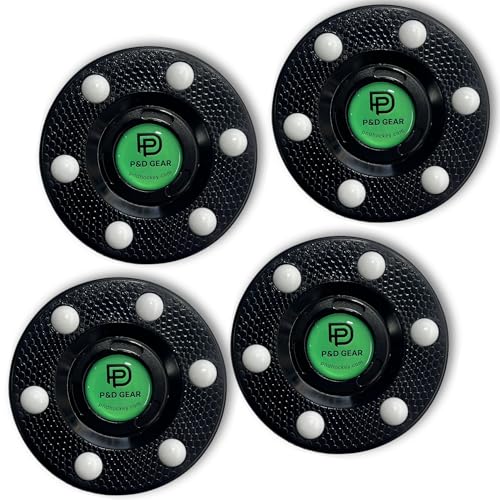 P&D Gear Inline Hockey Pucks– Official Inline Regulation Size & Weight – 4oz 6 Glide Dots for Fast Smooth Play – DEK, Roller, and Indoor Hockey Training Pucks (6, Black)