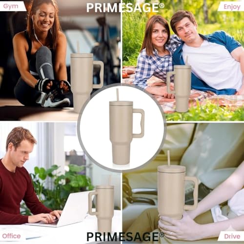 Image of PRIMESAGE Tumbler with Straw Sipper Water Bottle for Adults Sipper Tumbler Bottle Insulated | 1200ML Almond Birch