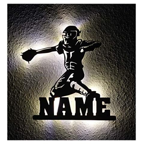 Baseball Softball Catchers Themed Gifts for Player Team Coach, Unique Wooden Decor Night LED Light Personalized with Your Name Cover