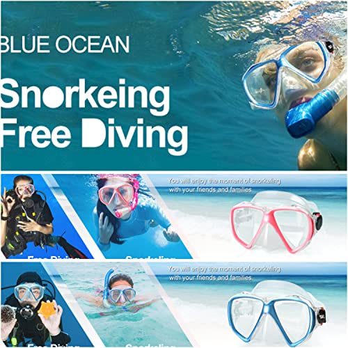 Image of Snorkel Diving Mask Panoramic HD Swim Mask, Anti-Fog Scuba Diving Goggles,Tempered Glass Dive Mask Adult Youth Swim Goggles with Nose Cover for Diving, Snorkeling, Swimming (Lake Blue)