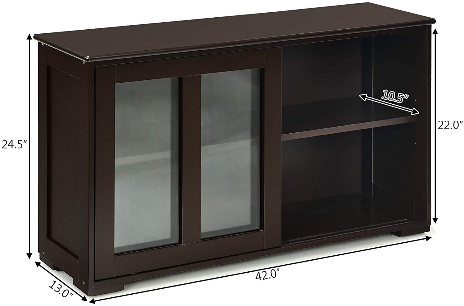 Hysache - Armario de almacenamiento de bufé de cocina, aparador apilable con puertas correderas y estante ajustable en altura, armario pequeño para el hogar, cocina, comedor (color espresso) (HW53867) 6