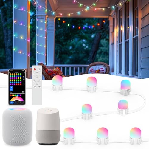 Smart RGB+IC Permanent String Lights Indoor and outdoor 76ft 200 LEDs Music Sync 110+ Scene Modes IP65 Waterproof With Alexa & Google Compatibility For Parties Holidays Everyday Ambiance Christmas