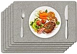 DOLOPL Placemats Set of 6, Faux Leather Heat Resistant Place Mats for Dining Table, Waterproof Oilproof Wipeable Washable Table Mats, Easy to Clean Anti-Slip Tablemats for Kitchen Party, Outdoor, Gray
