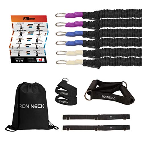 Iron Neck Tri Sport Bundle – Resistance Bands, Grip Handles, Door Belts and EZ Cinch Anchors - Ideal Shoulder Band System for Rehab and Strength Training
