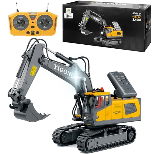 Super Escavadeira Metal de Controle Remoto 11 Canais Recarregável Brinquedo Infantil